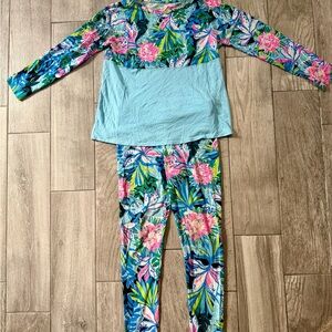 Lilly Pulitzer Floral Finn top and Maia legging Set XL Blue and Pink Girls